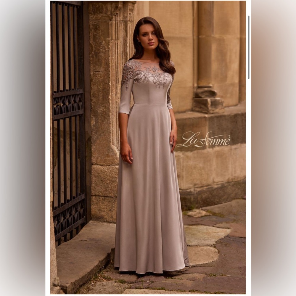 La Femme 29227 Illusion Neckline Three Quarter Sleeves Dress